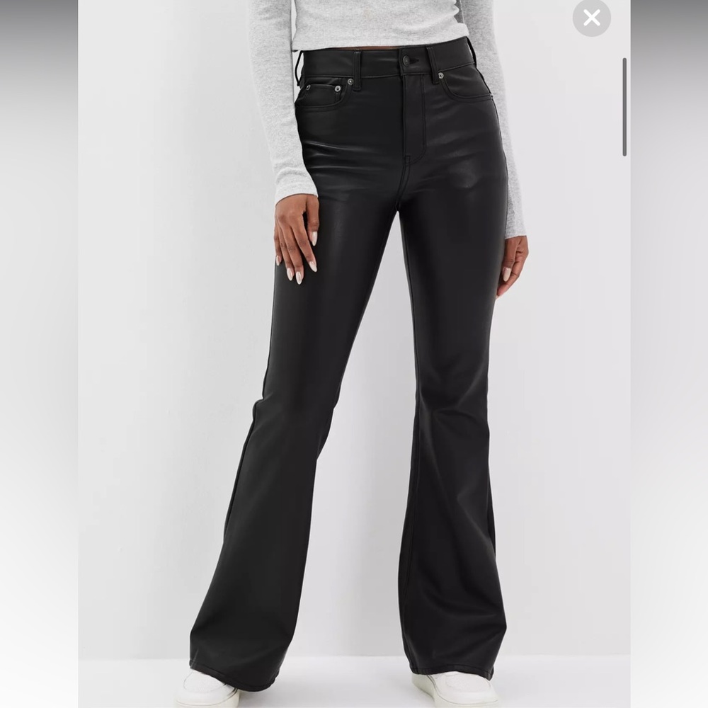 American Eagle Outfitters Leather Black Flare Pants